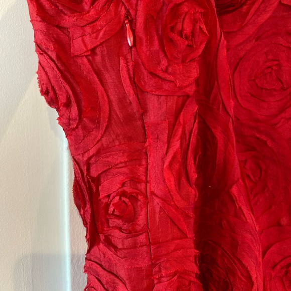 Silk with silk roses sleeveless dress. Size 6 US. Lined/side zipper closure. - Picture 6 of 7